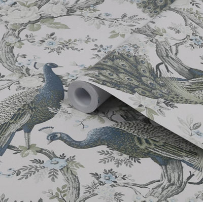 Laura Ashley Belvedere Midnight Peacock Smooth Wallpaper from B&Q