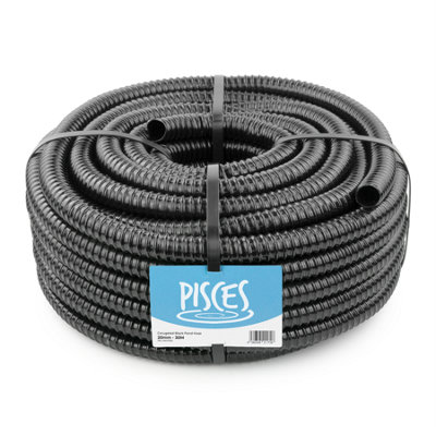 Pisces 30M Corrugated Black Pond Hose Flexible Anti Kink Flexi Pvc Pipe Ribbed Tubing For Pump Filter Sump Water Butt -0.75" 20mm from B&Q