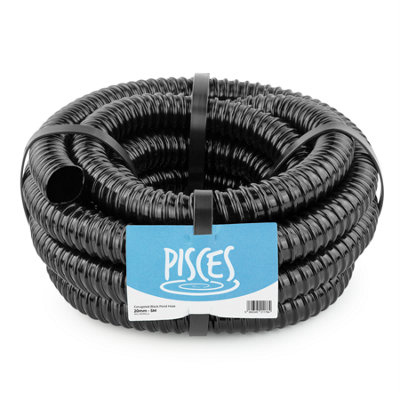 Pisces Black Corrugated Pond Hose Flexible Anti Kink Flexi Pvc Pipe Ribbed Tubing For Pump Filter Sump Water Butt -0.75" 20Mm 5M B&Q