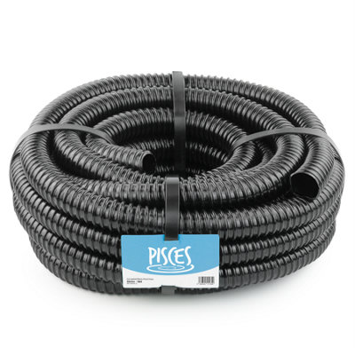 Pisces 15M Corrugated Black Pond Hose Flexible Anti Kink Flexi Pvc Pipe Ribbed Tubing For Pump Filter Sump Water Butt1.25" 32mm from B&Q