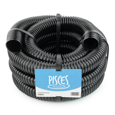 Pisces 2M Corrugated Black Pond Hose Flexible Anti Kink Flexi Pvc Pipe Ribbed Tubing For Pump Filter Sump Water Butt1.5" 38mm from B&Q