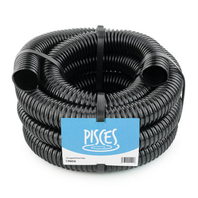 Pisces 1M Corrugated Black Pond Hose Flexible Anti Kink Flexi Pvc Pipe Ribbed Tubing For Pump Filter Sump Water Butt1.5" 38mm from B&Q