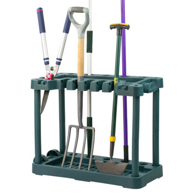 B&Q -  Garden Tool Storage With Wheels Rack Organiser For Shed Garage Accessories Spade Holder Tidy Solutions Freestanding Plastic