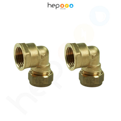 hep Online 15mm Compression By 1/2" Bsp Brass Female Iron Elbow Adaptors 15mm X 1/2" Female (Pack Of 2) from B&Q