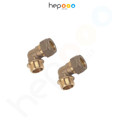 hep Online 15mm Compression By 1/2" Bsp Brass Male Iron Elbow Adaptors 15mm X 1/2" Male (Pack Of 2) from B&Q
