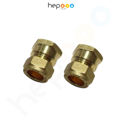 hep Online 15mm Compression X 1/2" Bsp Brass Female Iron Coupler Straight Adaptors 15mm X 1/2" Female (Pack Of 2) from B&Q
