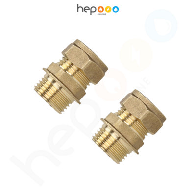 hep Online 15mm Compression By 1/2" Bsp Brass Male Iron Coupler Straight Adaptors 15mm X 1/2" Male (Pack Of 2) from B&Q