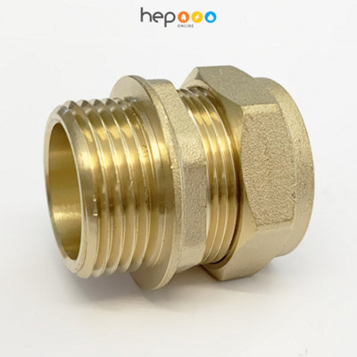hep Online 28mm Compression By 1" Bsp Brass Male Iron Coupler Straight Adaptors 28mm X 1" Male (Pack Of 1) from B&Q