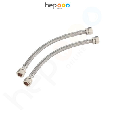 hep Online Flexible Tap Hose Connector Tails 15mm X 15mm Compression 300mm (Pair) from B&Q