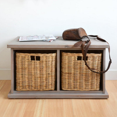 Statement Furniture Brown/Grey Tetbury Natural Wicker Basket Hallway Bench- Acacia Size 2 B&Q