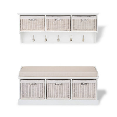 Statement Furniture White/Cream Tetbury Wicker Basket And Cushion Hallway Set Size 3 B&Q