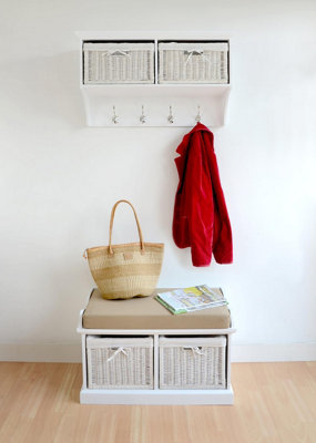 Statement Furniture White/Cream Tetbury Wicker Basket And Cushion Hallway Set Size 2 B&Q