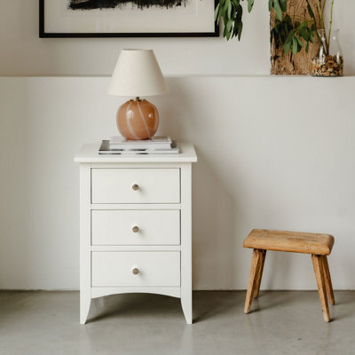 Rackhams White Edward Hopper Bedside Table 3 Drawer Modern Nightstand - Image 4