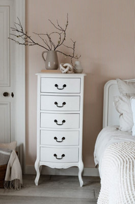 Statement Furniture White Juliette Shabby Chic Drawer Tallboy Size 5 B&Q