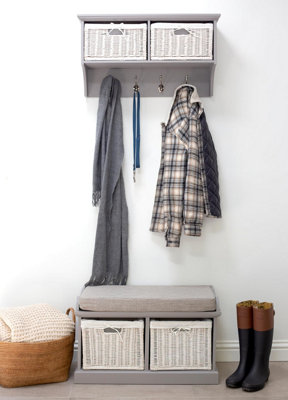 Statement Furniture White/Grey Tetbury Wicker Basket And Cushion Hallway Set - Dove Size 2 B&Q