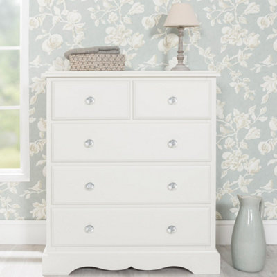 B&Q -  Romance Antique White 2 Over 3 Chest Of Drawers With Crystal Handles