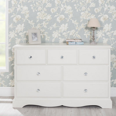 B&Q -  Romance Antique White 3 Over 4 Chest Of Drawers With Crystal Handles