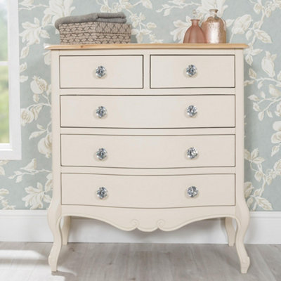 Statement Furniture Light/White/Cream Juliette Champagne Shabby Chic Over 3 Chest Of Drawers With Crystal Handles Size 2 B&Q