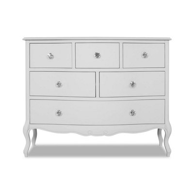 Statement Furniture White Juliette Shabby Chic Drawer Chest Of Drawers With Crystal Handles Size 6 B&Q