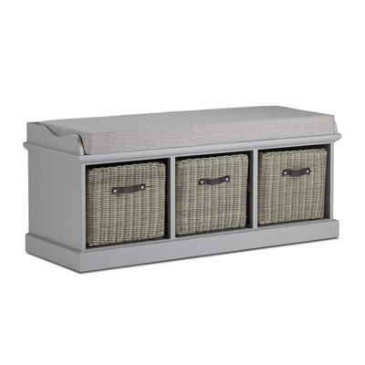 Statement Furniture Tetbury Bench With 3 Grey Faux Rattan Baskets And Grey Cushion- Dove Grey from B&Q