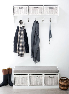 Statement Furniture White/Grey Tetbury Wicker Basket And Cushion Hallway Set Size 3 B&Q