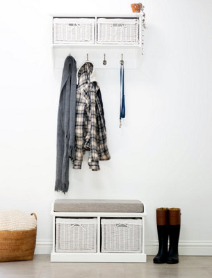 Statement Furniture Tetbury 2 White Wicker Basket And Grey Cushion Hallway Set- White White/Grey