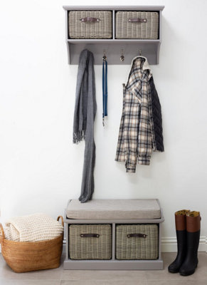 Statement Furniture Tetbury 2 Faux Rattan Basket And Cushion Hallway Set - Dove Grey