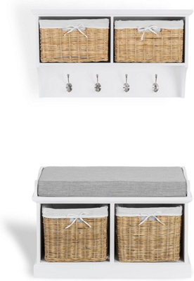 Statement Furniture Tetbury 2 Natural Wicker Basket And Grey Cushion Hallway Set -White Grey/White