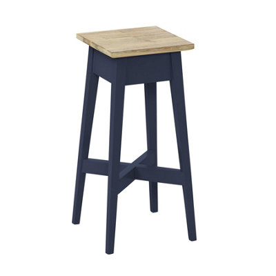 Statement Furniture Florence Wooden Plant Stand In Navy 50Cm Tall Plant Holder With Acacia Top. Assembled Blue