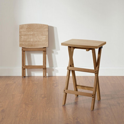Rackhams Brown Set Of 2 Shire Oak Folding Stools, 64Cm Tall Bar Stools - Oak, - Oak - Image 4