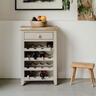 Statement Furniture White/Grey/Green Florence Wine Rack With Drawer - Truffle Size 16