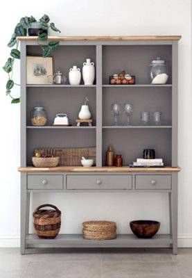 Statement Furniture Florence Console Table And Hutch, Dove Display Cabinet Grey