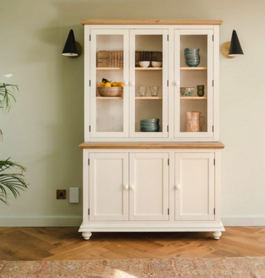 Statement Furniture Shire White Glass Door Display Cabinet With Pale Oak Top - White - Image 4