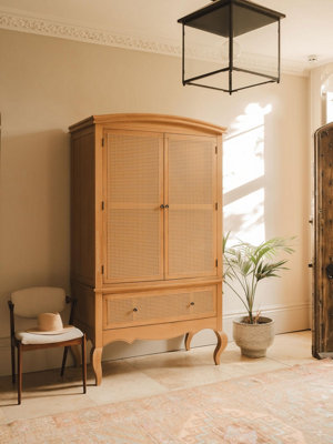 B&Q -  Louis Large Wooden Double Wardrobe With Rattan Cane Doors And Drawer