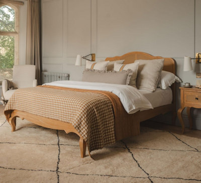 Statement Furniture Louis Oak Bed Frame 5Ft King Size With Rattan Cane Headboard from B&Q