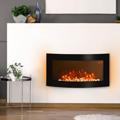 Homcom Unisex Black Led Backlit Glass Electric Wall Mounted Fireplace Fire Back Lights 1000/2000W In Size 2 - Image 7