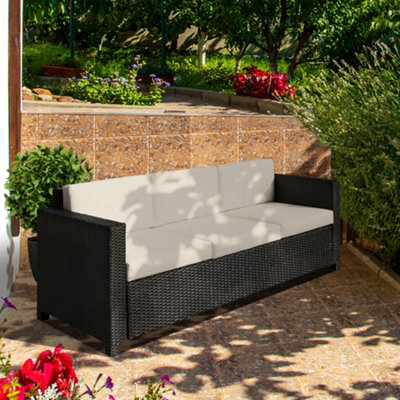 Outsunny Rattan Wicker 3-Seater Sofa Chair Patio Furniture W/ Cushions Black