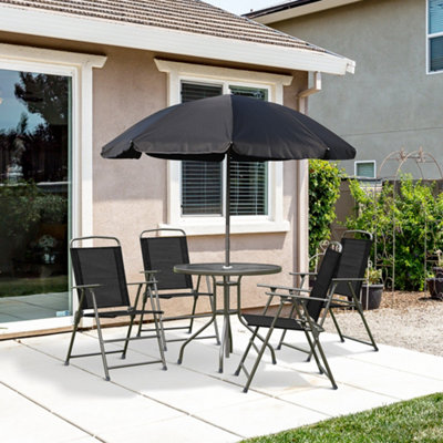 Outsunny 6Pc Garden Dining Set Outdoor Furniture Folding Chairs Table Parasol
