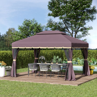 Outsunny 3X4M 2-Tier Gazebo Aluminium Garden Marquee Party Tent Coffee from B&Q
