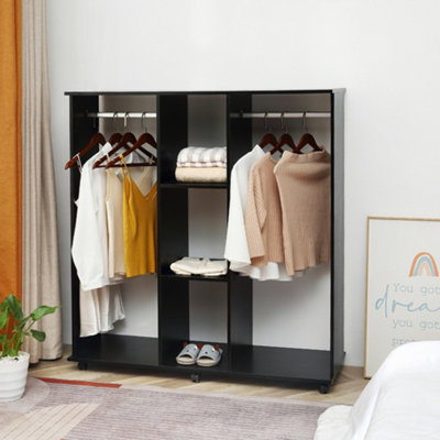 B&Q -  Mobile Double Open Wardrobe W/ Clothes Hanging Rail Colthing Black