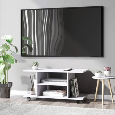 HOMCOM Modern TV Stand Mobile Cabinet - 2 Layer Open Shelf - White - Image 11