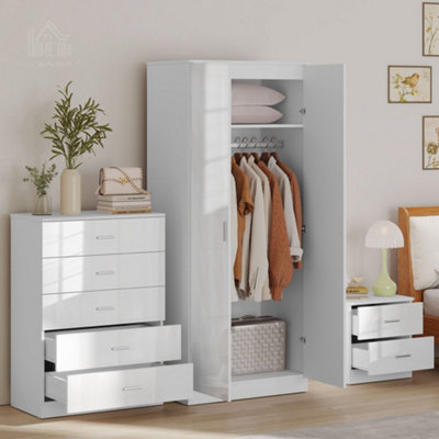 B&Q -  High Gloss 3 Trio Wardrobe Set Drawers Bedroom Furniture Chest Bedside