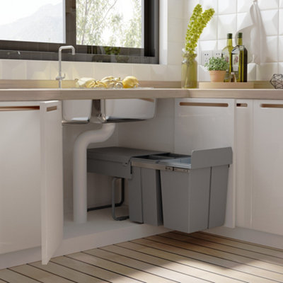 Homcom Recycle Waste Bin 40L Sorter Kitchen Recycle Waste Bin Pull Abs Silver from B&Q