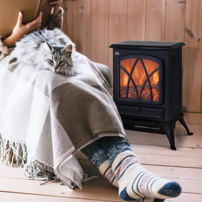 Homcom Black Free Standing Fireplace Flame Effect Electric Heater Log Burning - Image 8