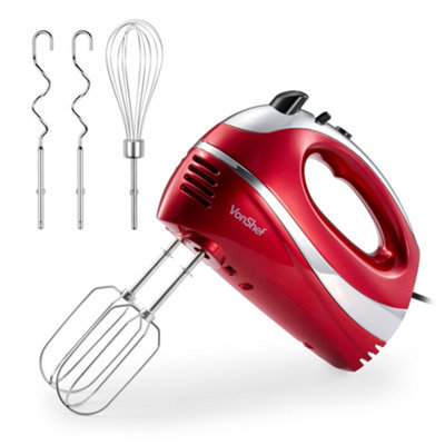 VonShef Red Hand Mixer - 300W - 5 Speed Settings with Turbo - Includes Beaters, Dough Hooks & Whisk - Image 9