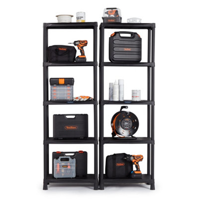 Vonhaus Plastic Shelving Unit, 5-Tier Lightweight Plastic Shelving Unit, Pack Of Two For Easy Garage, Shed And Workshop Storage