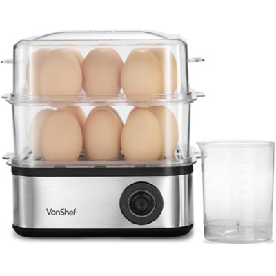 Vonshef Egg Boiler And PoacherElectric Egg Cooker & Omelette Maker 3 In 1 For 16 Boiled Eggs500WAuto Shut OffTransparent