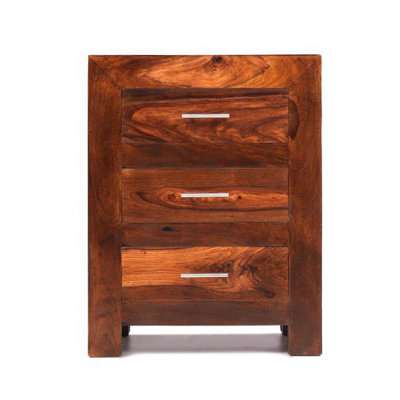 Rest Relax Havana Sheesham Wood 3 Drawer Bedside Brown from B&Q