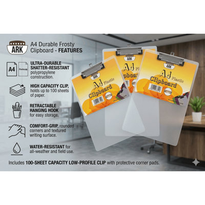 3 X A4 Clip Board Durable Frosty Clear (Value Pack) By Ark from B&Q