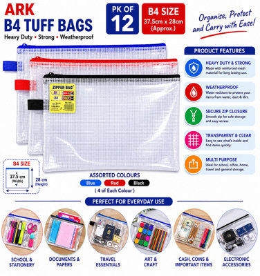 Ark 12 X B4 Heavy Duty Strong Weatherproof Storage Zip Wallet Tuff Bags from B&Q